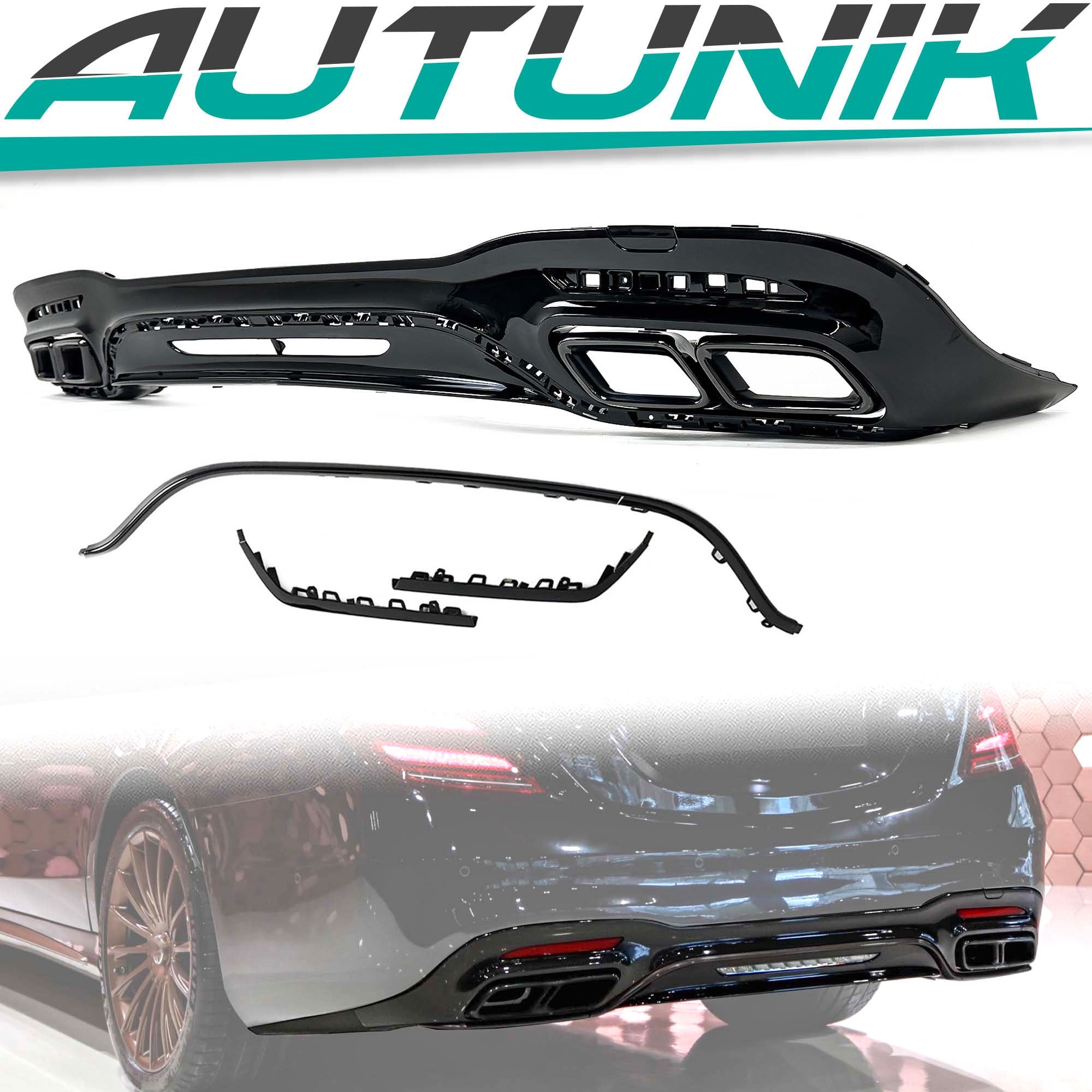 Schwarz Heckdiffusor Diffusor Endrohre für Mercedes W222 V222 AMG Line 17-20 MOPF